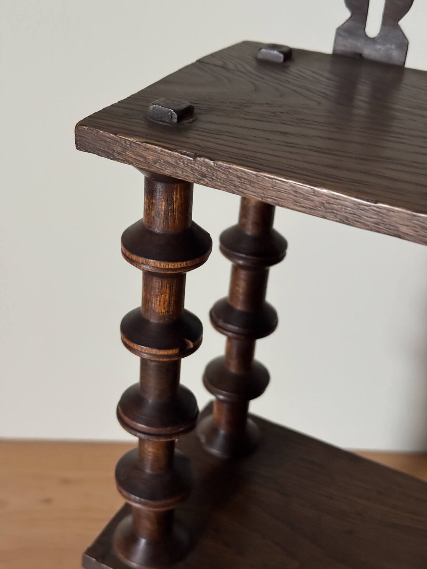 French vintage bobbin spindle wall-hung shelf