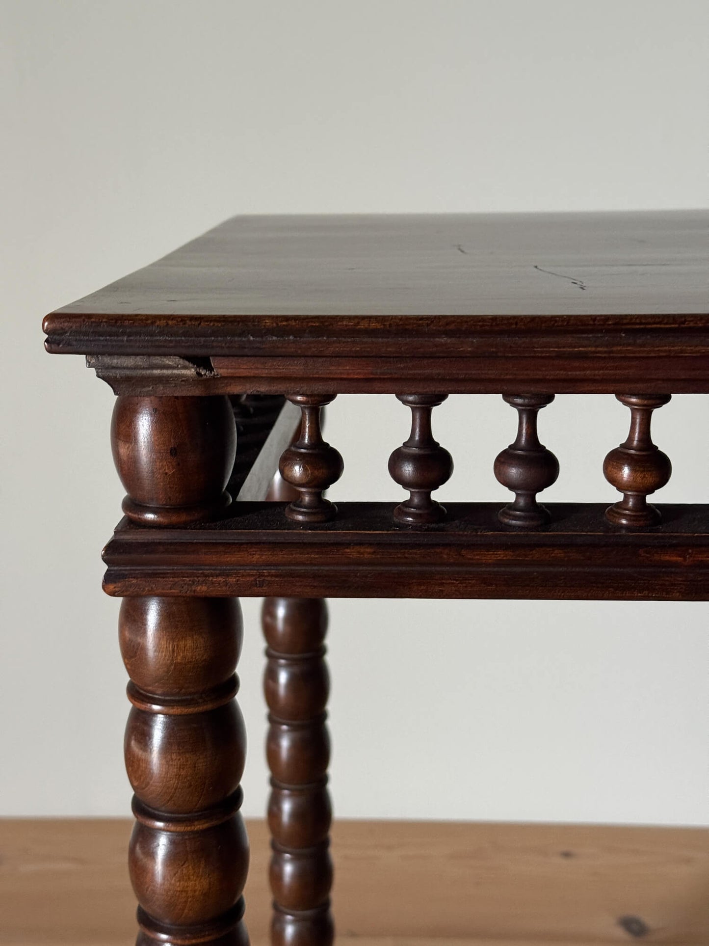 French cherry wood table with bobbin legs
