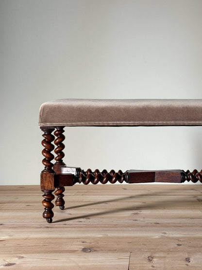 Antique oak upholstered barley twist stool