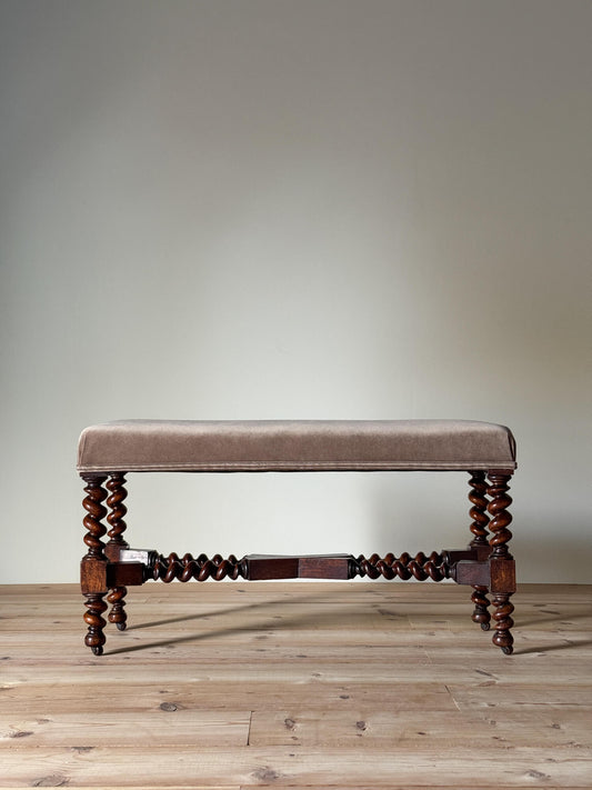 Antique oak upholstered barley twist stool