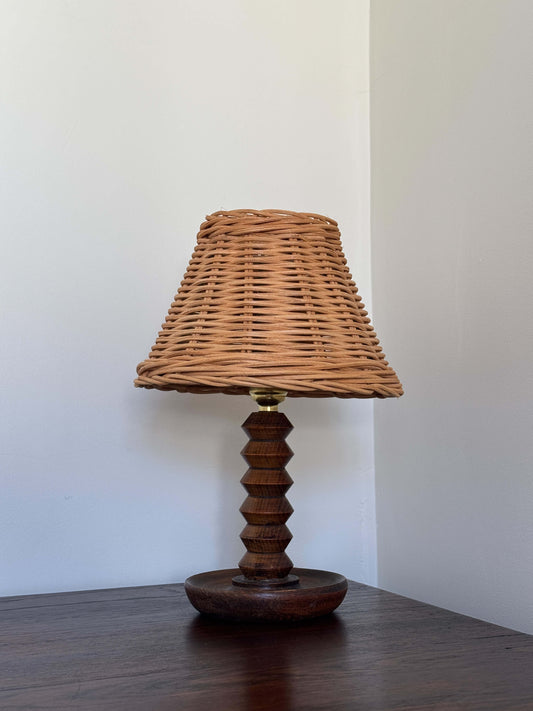Small French vintage wooden-turned table lamp