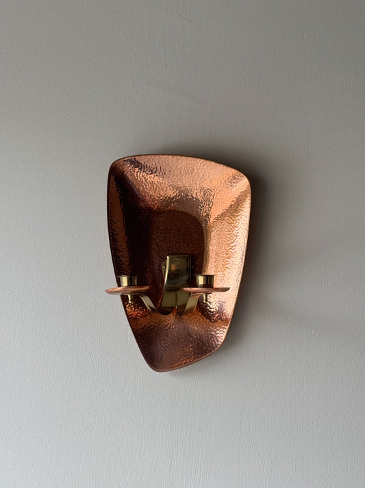 Mid-century hammered copper candle sconce