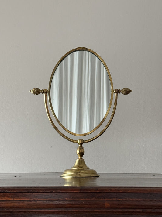 Victorian oval brass table-top mirror