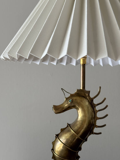 French mid-century brass seahorse table lamp