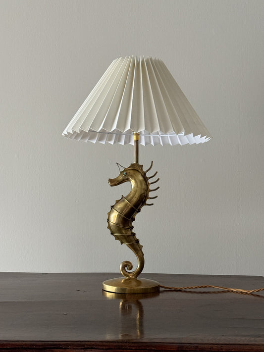 French mid-century brass seahorse table lamp