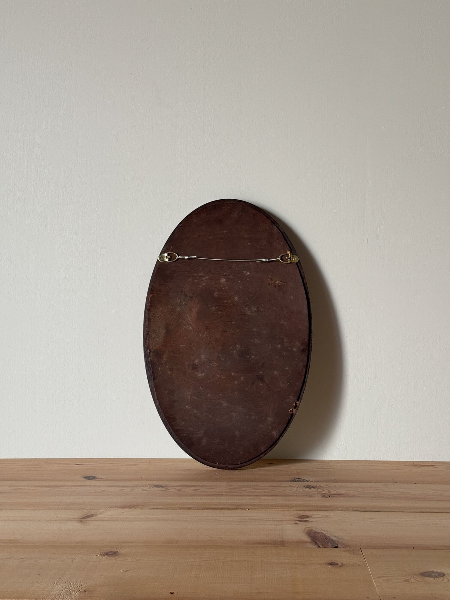 Antique oval oak mirror with bobbin detailing