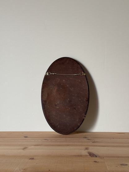 Antique oval oak mirror with bobbin detailing