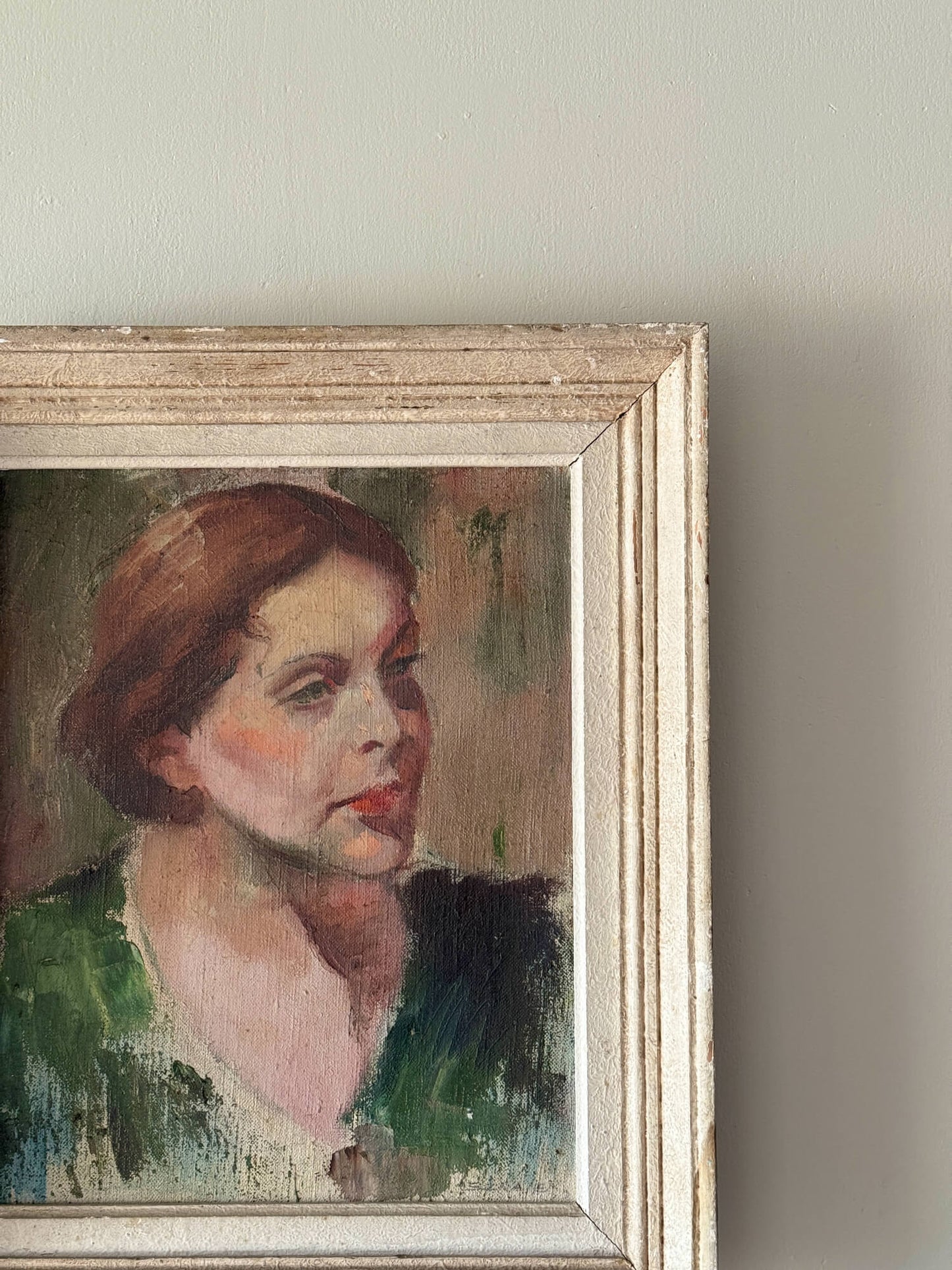 Mid-century ‘woman in green’ framed painting