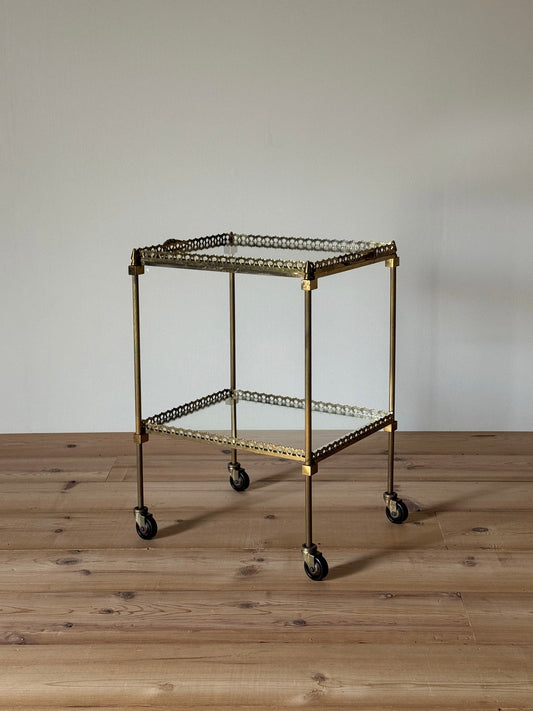 French mid-century brass and glass cocktail trolley