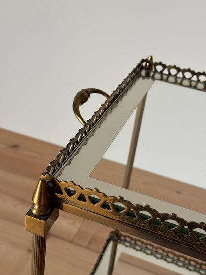 French mid-century brass and glass cocktail trolley