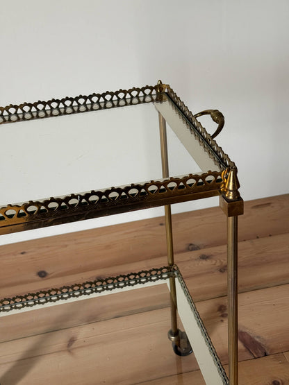 French mid-century brass and glass cocktail trolley