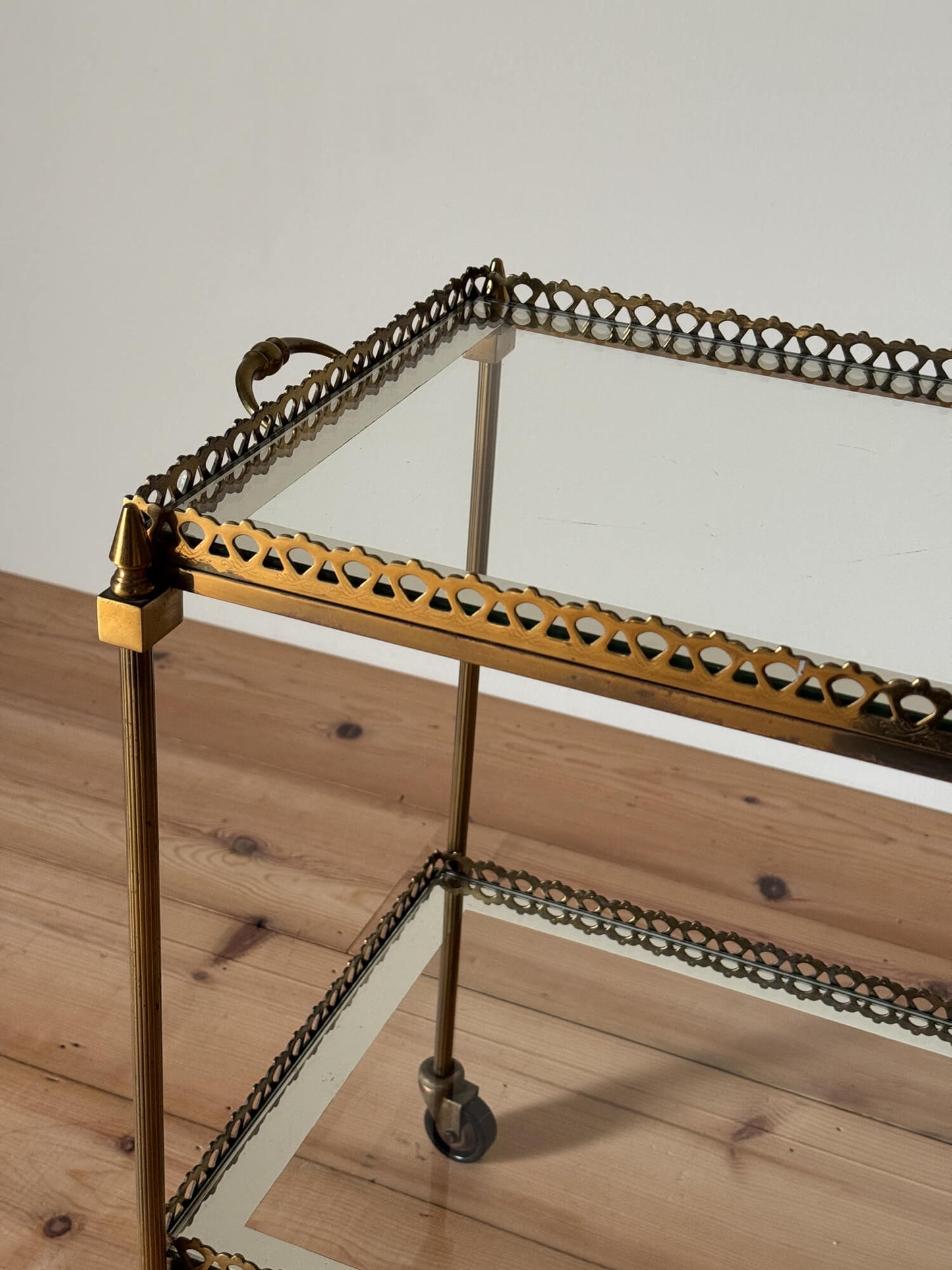 French mid-century brass and glass cocktail trolley
