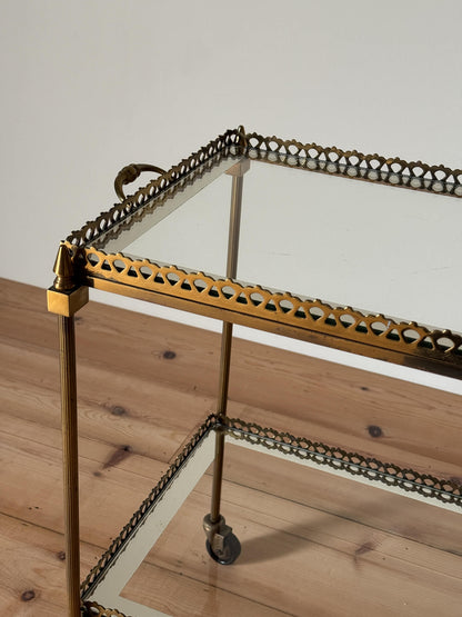 French mid-century brass and glass cocktail trolley