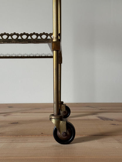 French mid-century brass and glass cocktail trolley