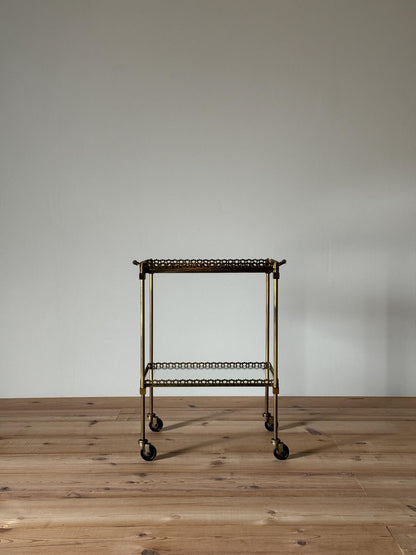 French mid-century brass and glass cocktail trolley