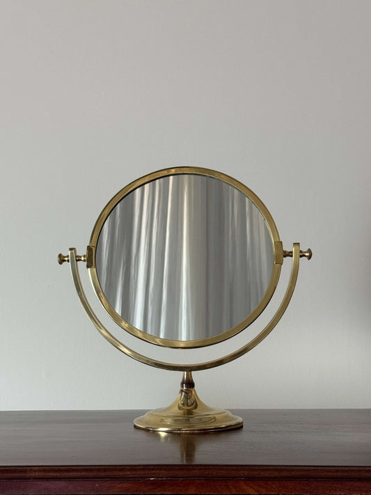 Mid-century circular brass table mirror