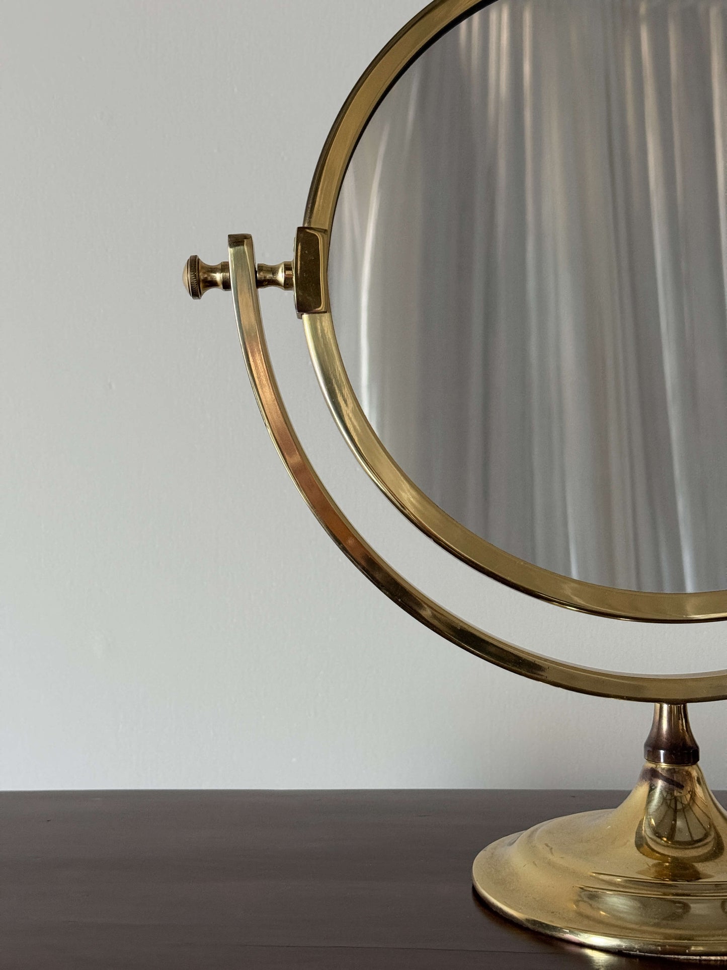 Mid-century circular brass table mirror