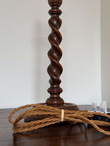 Vintage oak barley twist table lamp