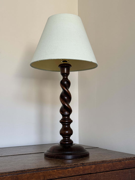 Antique oak barley twist table lamp