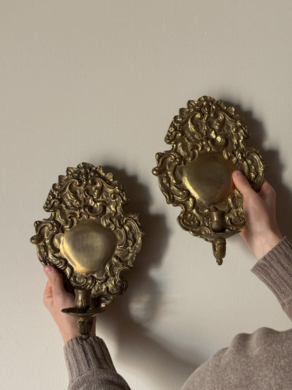 Pair of solid brass candle sconces