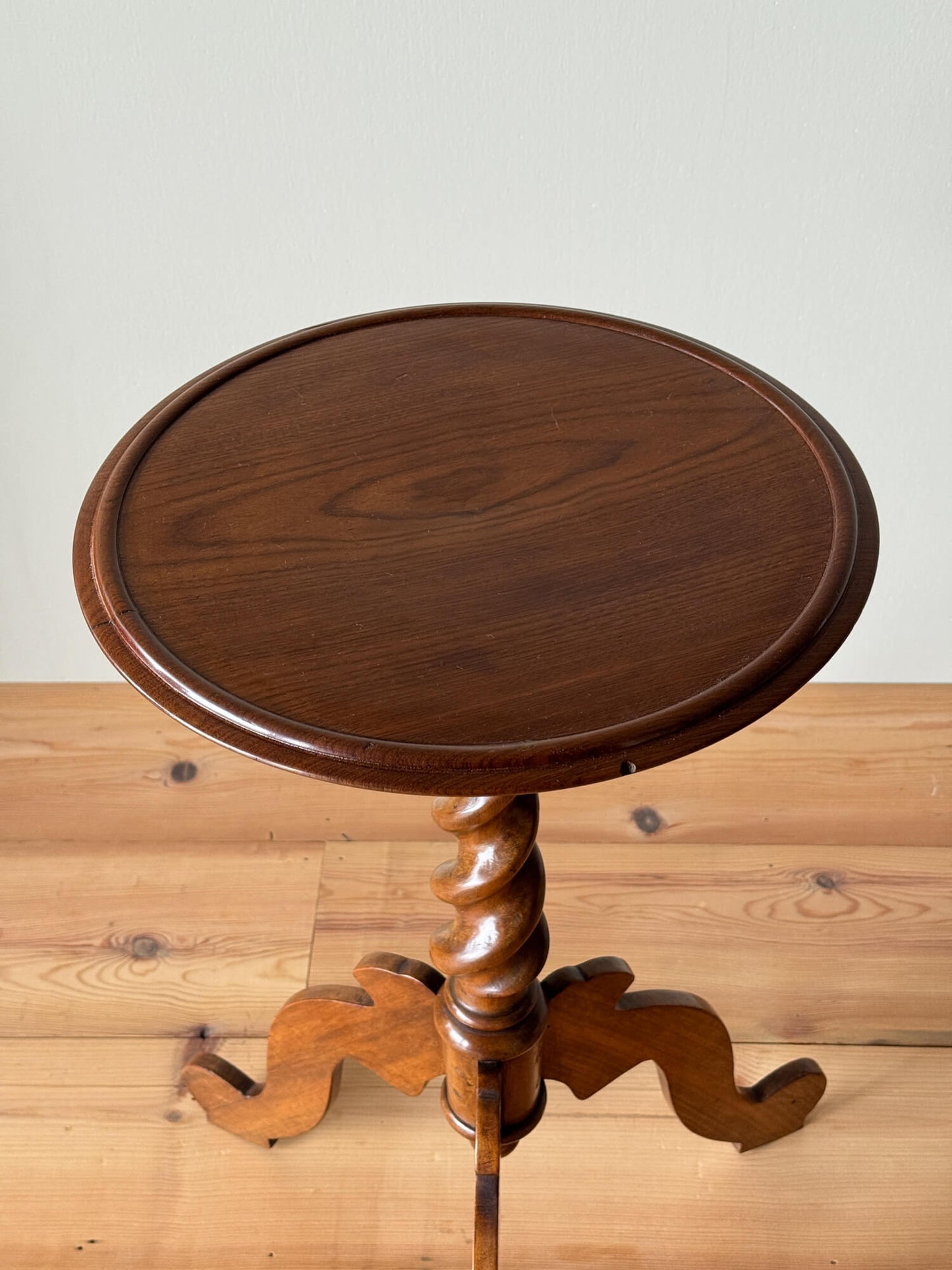 French vintage walnut barley twist circular side table