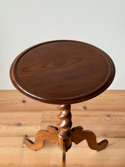 French vintage walnut barley twist circular side table