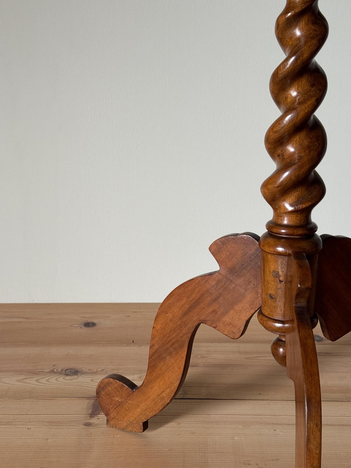 French vintage walnut barley twist circular side table
