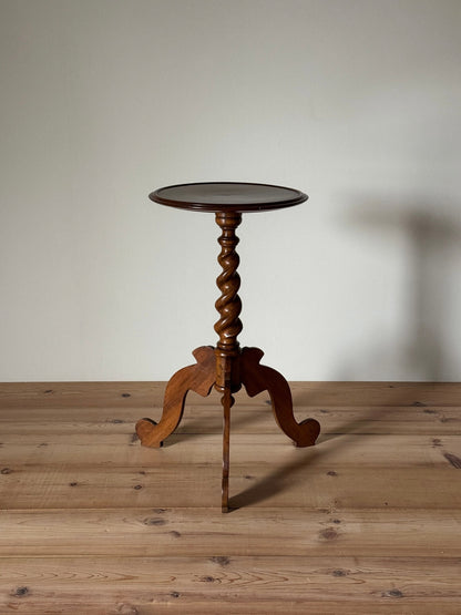 French vintage walnut barley twist circular side table