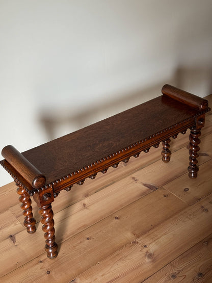 Victorian oak bench with barley twist legs