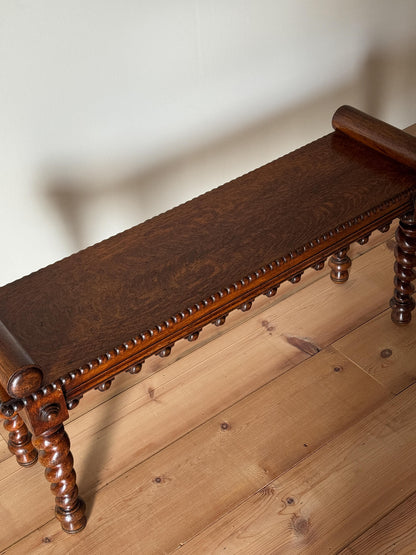 Victorian oak bench with barley twist legs