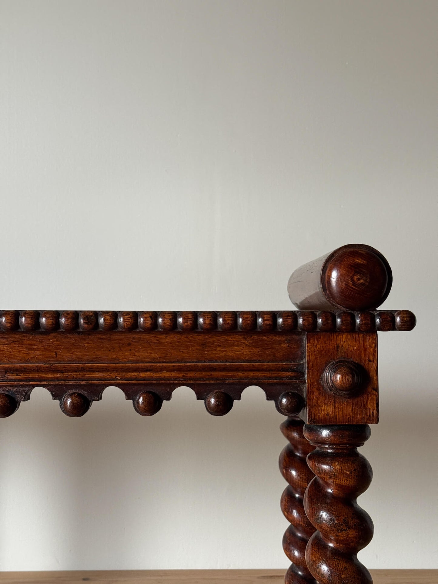 Victorian oak bench with barley twist legs