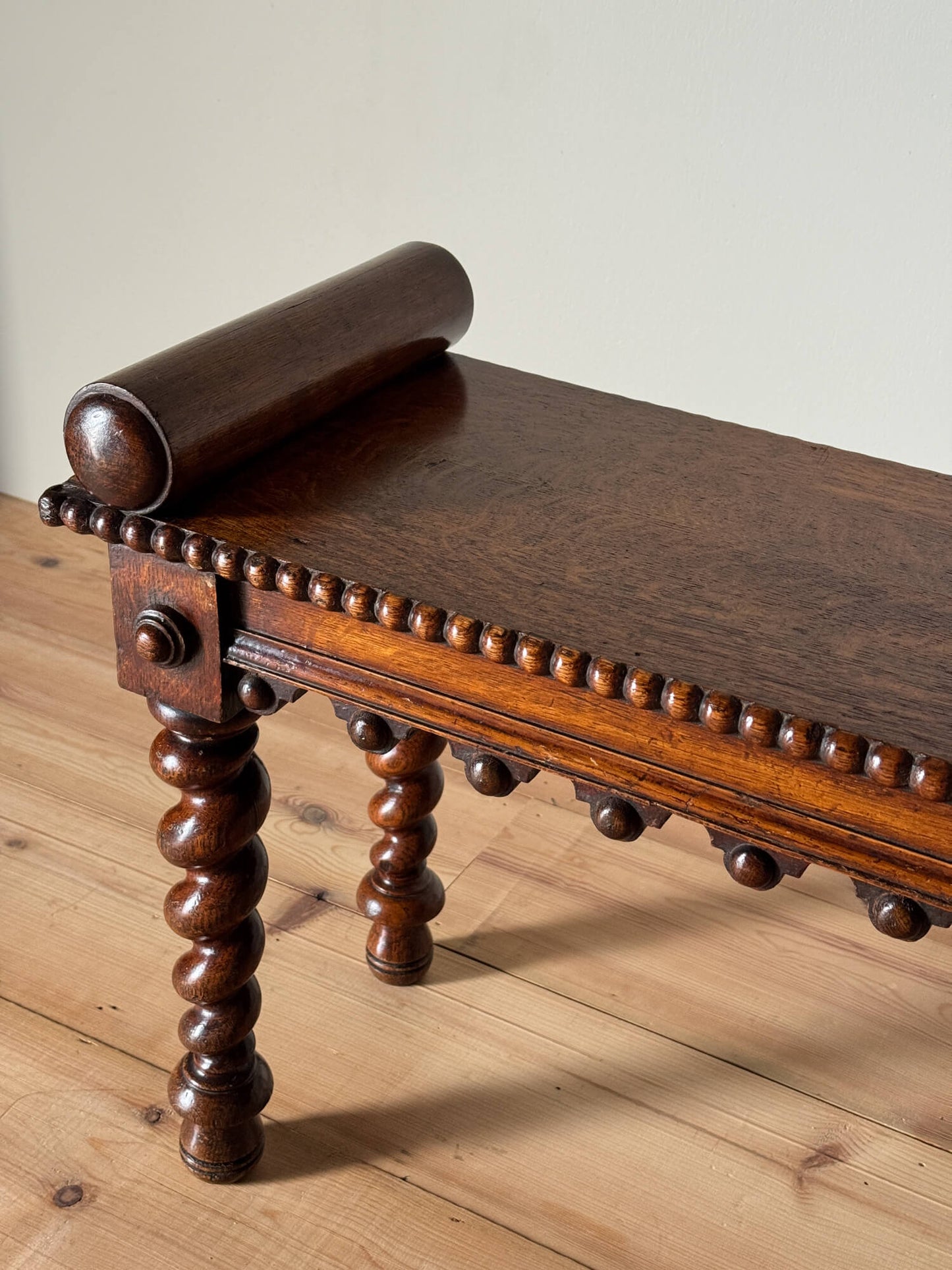 Victorian oak bench with barley twist legs