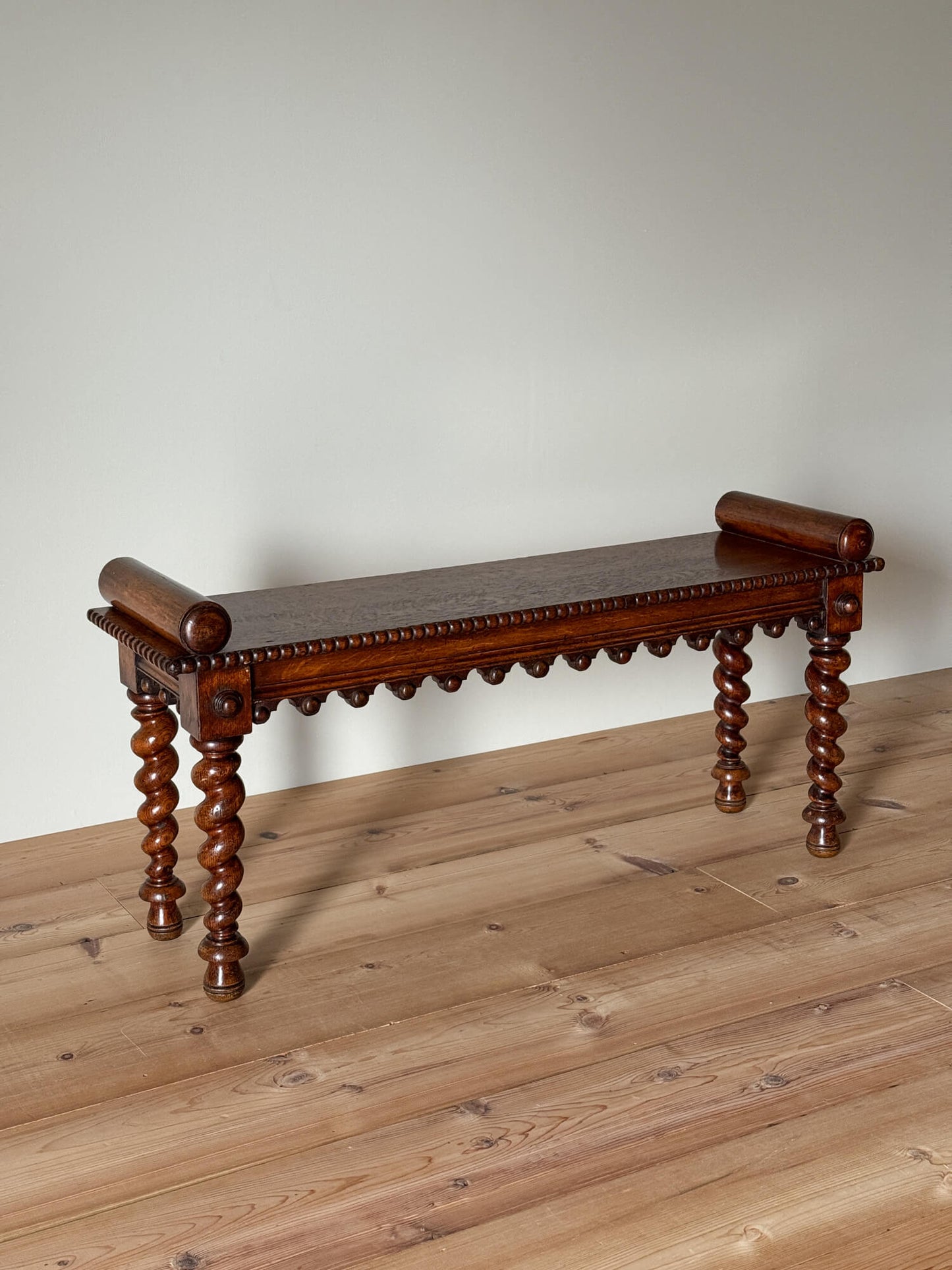 Victorian oak bench with barley twist legs