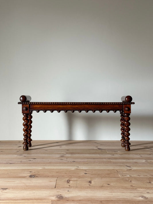 Victorian oak bench with barley twist legs