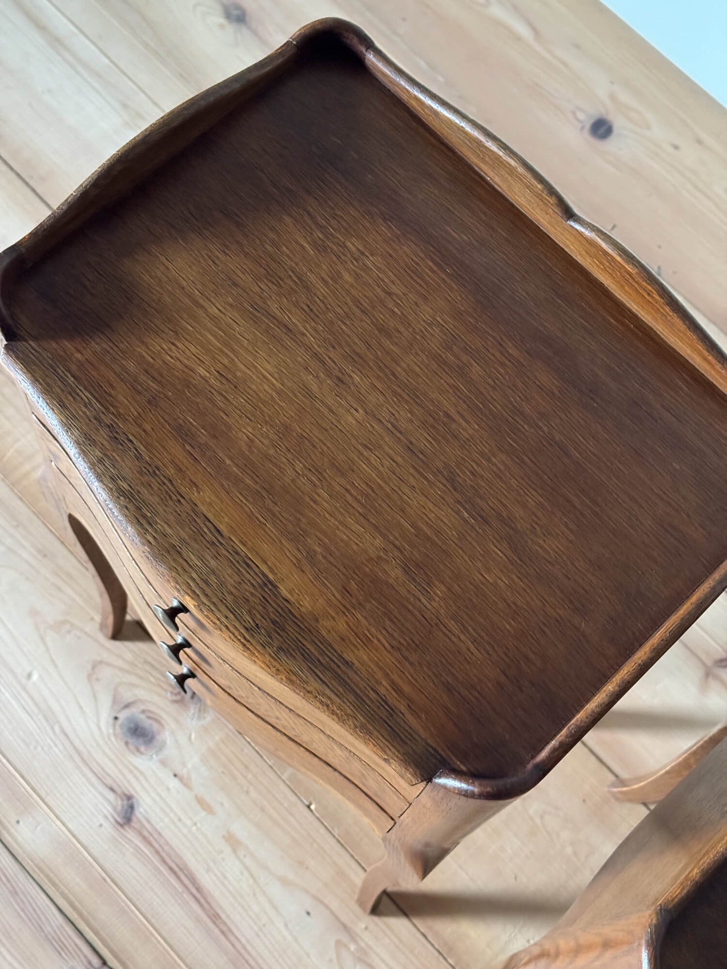 Pair of French vintage bedside tables with three drawers