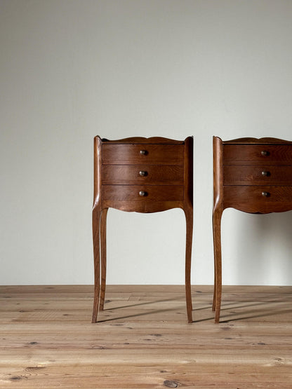 Pair of French vintage bedside tables with three drawers