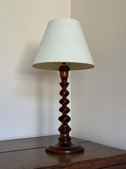 Antique mahogany barley twist table lamp