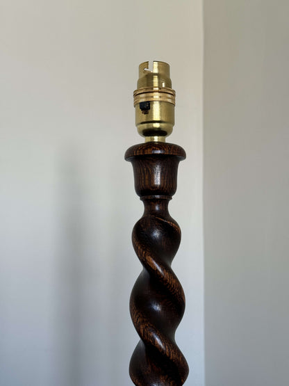 Antique oak barley twist table lamp