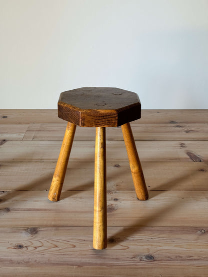Pair of vintage elm tripod stools