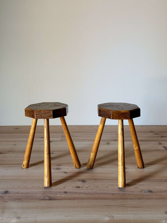 Pair of vintage elm tripod stools