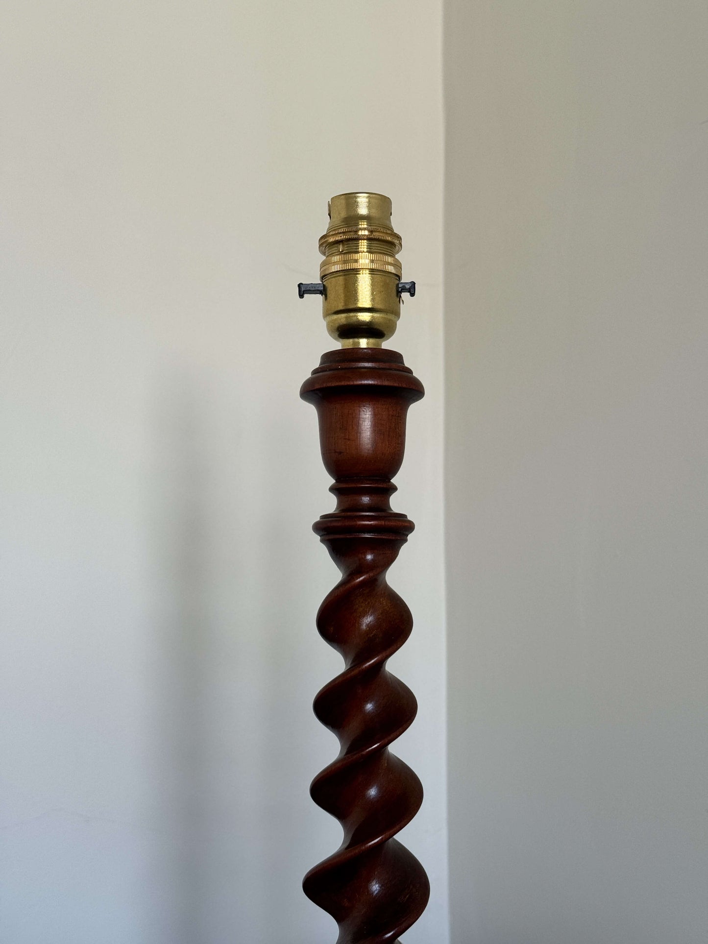 Antique mahogany barley twist table lamp