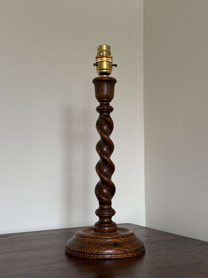 Vintage oak barley twist table lamp