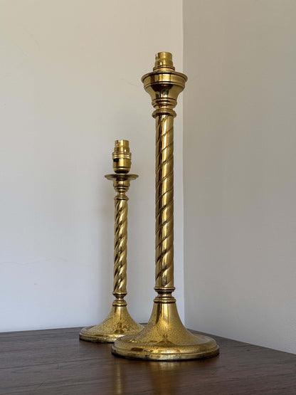 Pair of vintage brass twisted table lamps