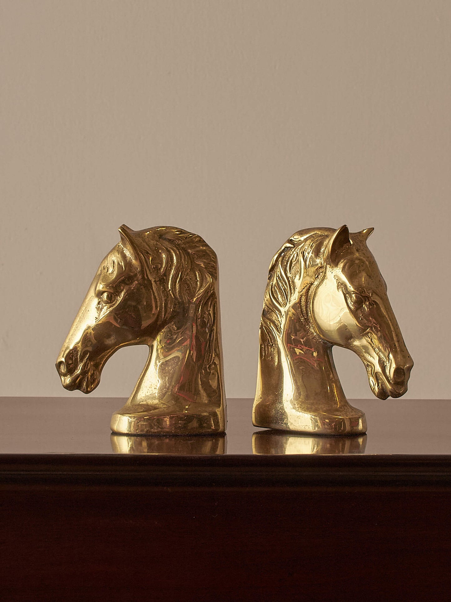 Pair of vintage cast-brass horse bookends