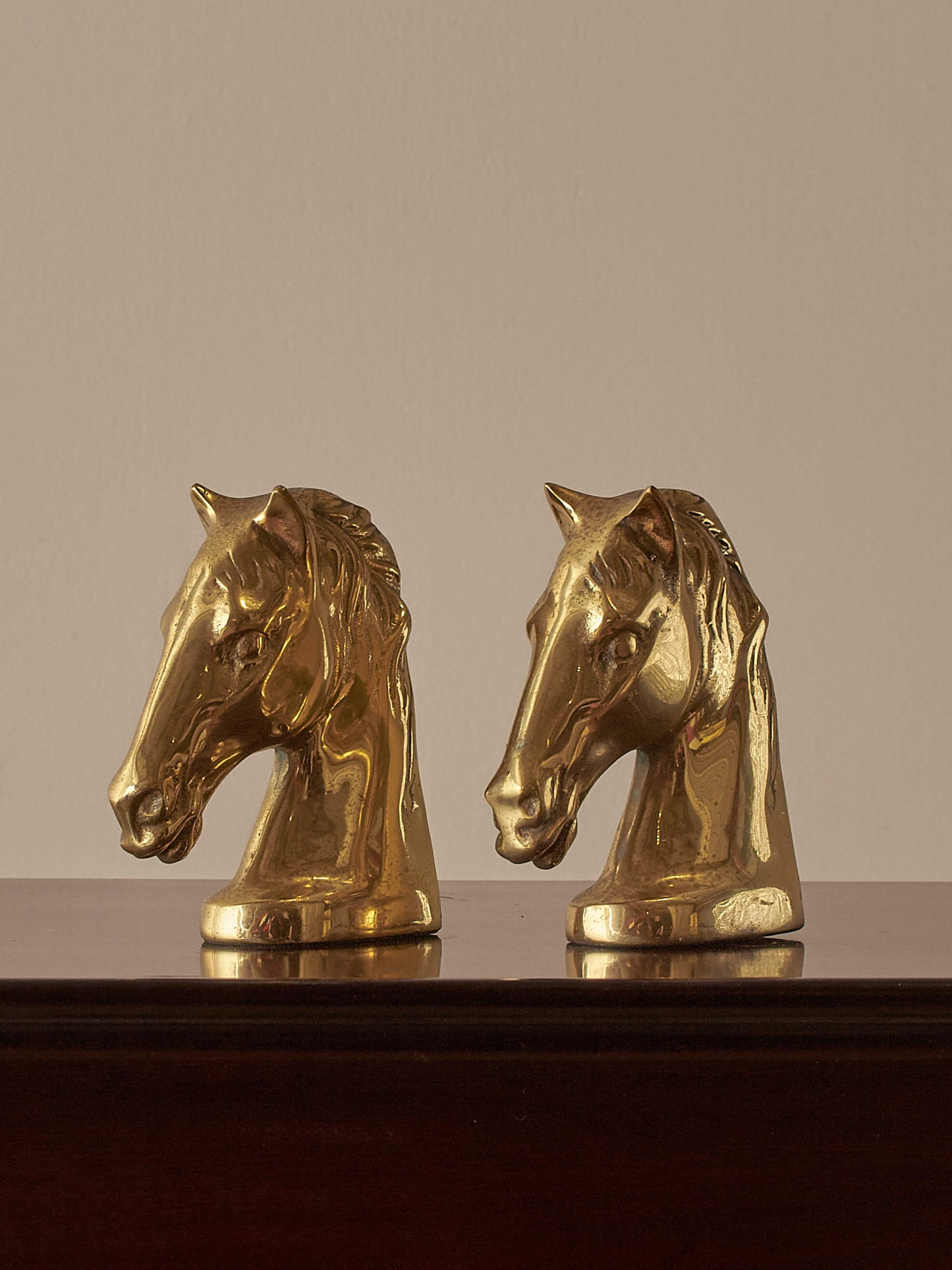 Pair of vintage cast-brass horse bookends