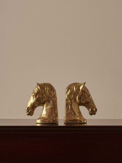 Pair of vintage cast-brass horse bookends