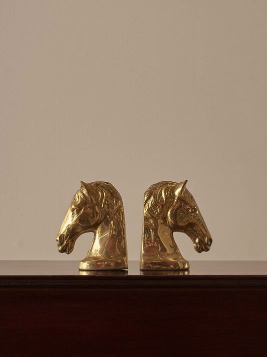 Pair of vintage cast-brass horse bookends