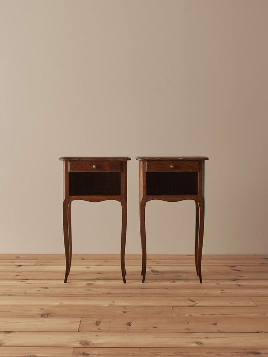 Pair of French vintage bedside tables with single drawers