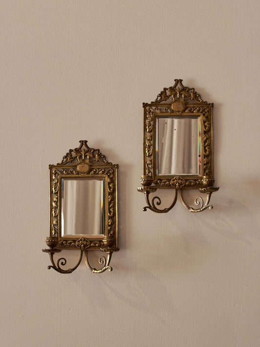 Pair of French antique brass candle sconces