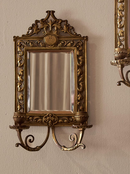 Pair of French antique brass candle sconces